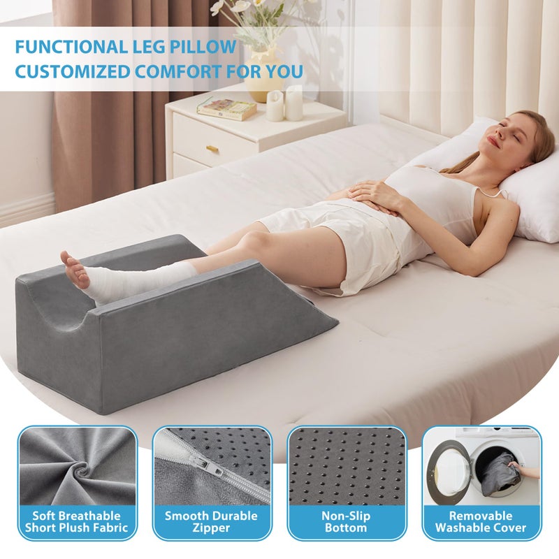 MEGCXIT Leg Pillow Elevation Blood Circulation, Wedge Pillow for Legs Swelling, Knee Pillow Wedge Post Surgery, Leg Elevation Pillows for After Surgery, Memory Foam Foot Leg Elevating Pillow, Grey - Image 5