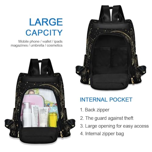 Bolaz Golden Sun Moon Stars Boho Anti-Theft Backpack Purse for Women Fashion Bag Travel School Back Pack Rucksack Shoulder Bag - Image 5