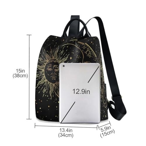 Bolaz Golden Sun Moon Stars Boho Anti-Theft Backpack Purse for Women Fashion Bag Travel School Back Pack Rucksack Shoulder Bag - Image 3