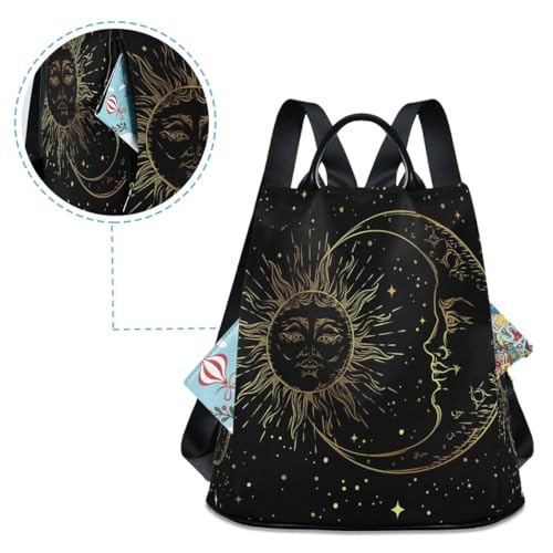 Bolaz Golden Sun Moon Stars Boho Anti-Theft Backpack Purse for Women Fashion Bag Travel School Back Pack Rucksack Shoulder Bag - Image 4