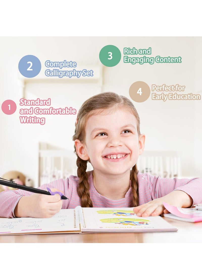 KASTWAVE 4pcs Magic Practice Copybooks for Kids, Grooved Writing Books for Kids w/Pen, Reusable Copybook Calligraphy Beginners Set, Learn to Write Handwriting Practice Book Magical Tracing Workbook - Image 2