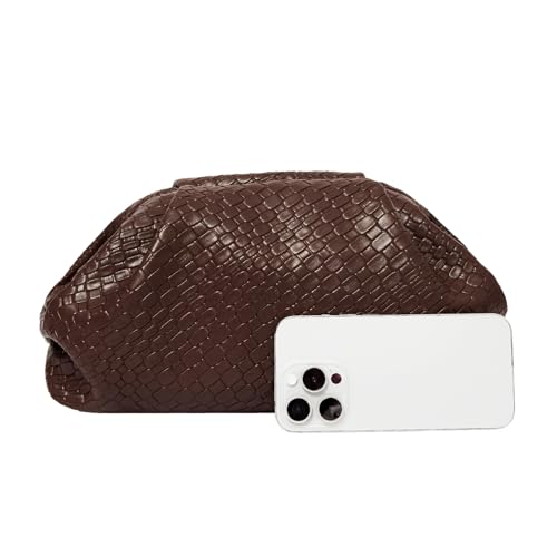 PHILOMENA Women's Woven Evening Bag Vegan Leather Clutch Purse Dumpling Ruched Bag Party Wedding Elegant Handbags (Coffee) - Image 5