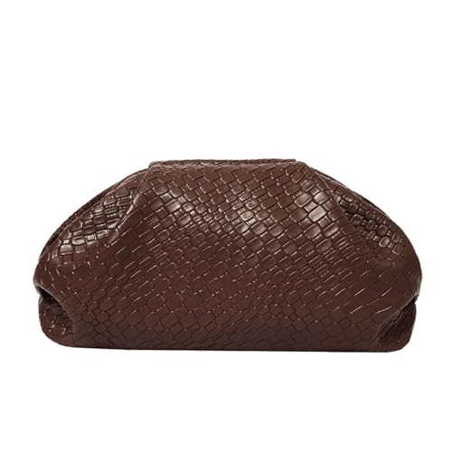 PHILOMENA Women's Woven Evening Bag Vegan Leather Clutch Purse Dumpling Ruched Bag Party Wedding Elegant Handbags (Coffee) - Image 1