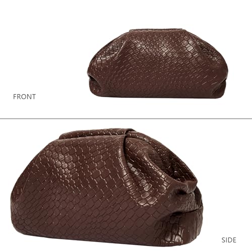 PHILOMENA Women's Woven Evening Bag Vegan Leather Clutch Purse Dumpling Ruched Bag Party Wedding Elegant Handbags (Coffee) - Image 3