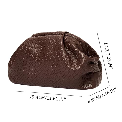 PHILOMENA Women's Woven Evening Bag Vegan Leather Clutch Purse Dumpling Ruched Bag Party Wedding Elegant Handbags (Coffee) - Image 4
