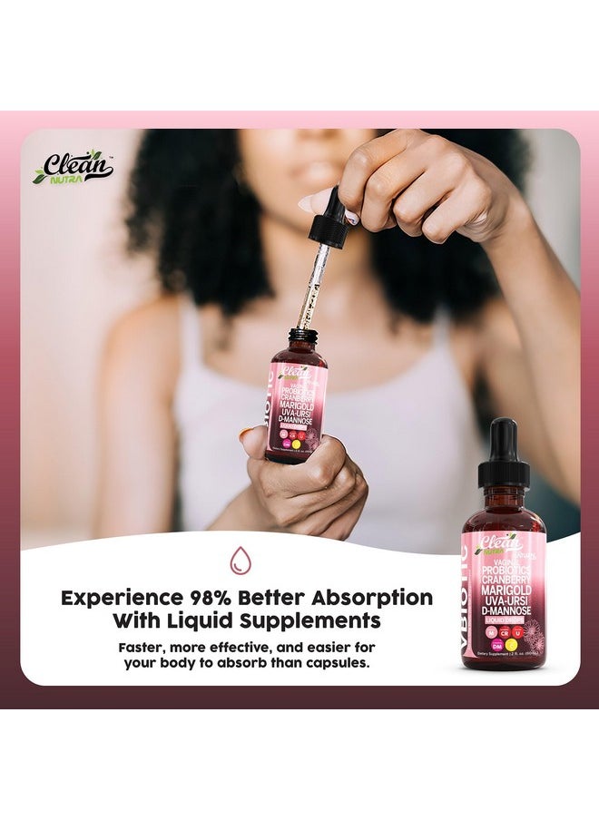 Clean Nutraceuticals - VBiotic Vaginal Probiotic for Women Liquid Drops | Womens Probiotics | Cranberry Uva Ursi Horsetail D-Mannose Prebiotics Marigold & Black Cohosh Vaginal Health Supplement | pH Balance | By Clean Nutra - Image 1