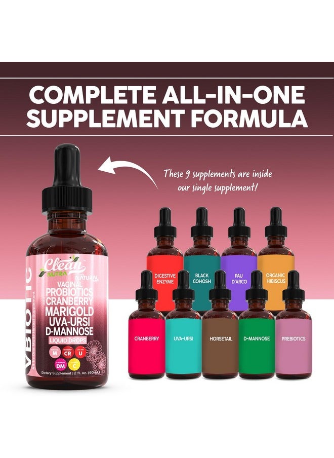Clean Nutraceuticals - VBiotic Vaginal Probiotic for Women Liquid Drops | Womens Probiotics | Cranberry Uva Ursi Horsetail D-Mannose Prebiotics Marigold & Black Cohosh Vaginal Health Supplement | pH Balance | By Clean Nutra - Image 1
