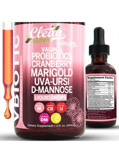 VBiotic Vaginal Probiotic for Women Liquid Drops | Womens Probiotics | Cranberry Uva Ursi Horsetail D-Mannose Prebiotics Marigold & Black Cohosh Vaginal Health Supplement | pH Balance | By Clean Nutra