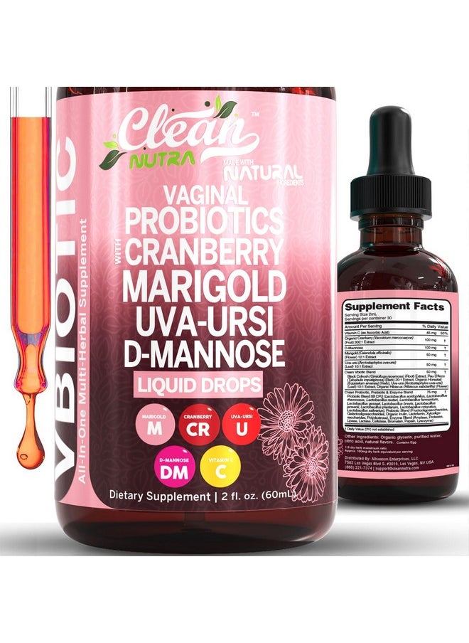 Clean Nutraceuticals - VBiotic Vaginal Probiotic for Women Liquid Drops | Womens Probiotics | Cranberry Uva Ursi Horsetail D-Mannose Prebiotics Marigold & Black Cohosh Vaginal Health Supplement | pH Balance | By Clean Nutra - Image 1