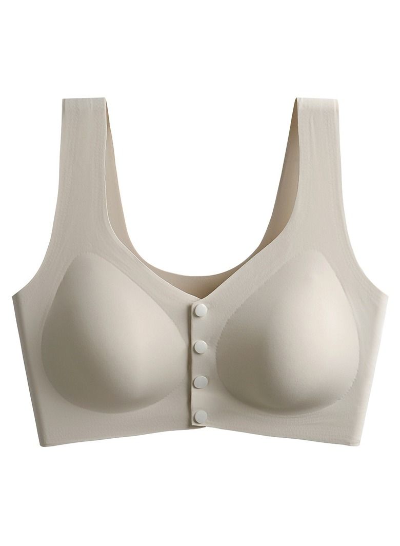 Comfy Thin Cup Front Button Nursing Bra Greyish White