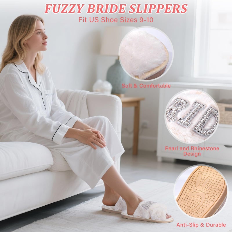 Doublewhale Bridal Shower Gifts for Bride to Be - 7PCS Gift Set with Bride Slippers, Mrs Jewelry Box, Bride Hair Clip, Scented Candle, Cosmetic Bag, Greeting Card with Gift Box for Wedding Engagement Bachelorette - Image 4