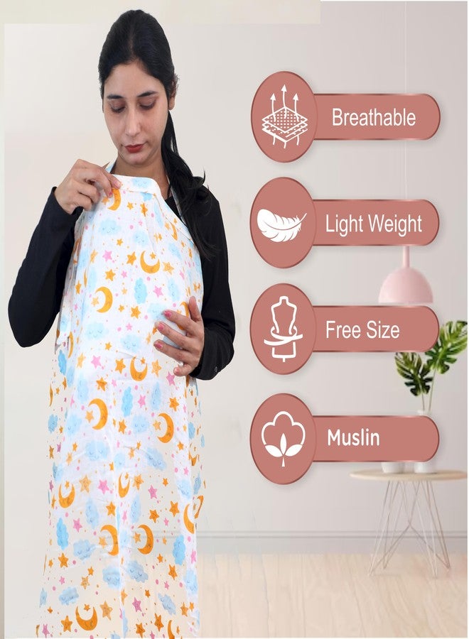 موذرلي غطاء رضاعة للأمهات - مئزر رضاعة ناعم ومسامي للأم، غطاء رضاعة متعدد الاستخدامات بنقشة سحابة زرقاء - Image 5