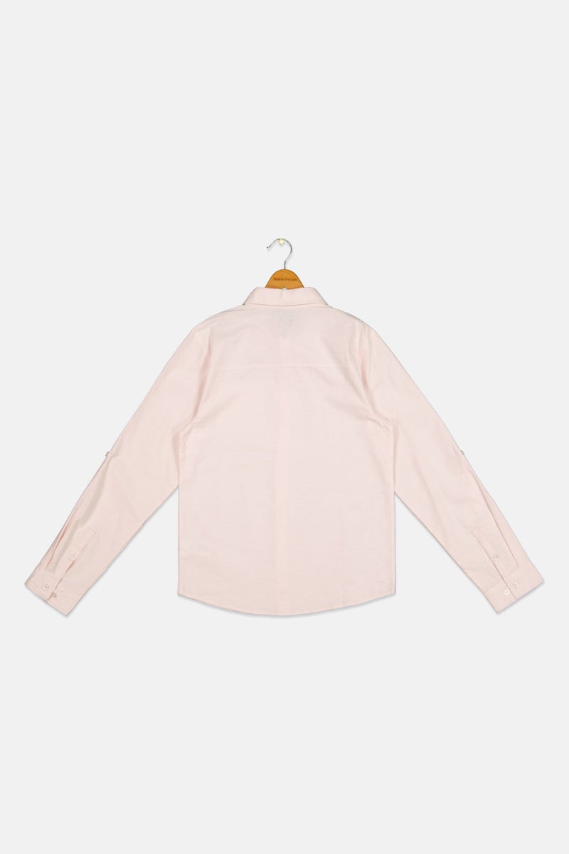 DKNY قميص أطفال أولاد بقصة عادية بأكمام طويلة بلون سادة، وردي - Image 2