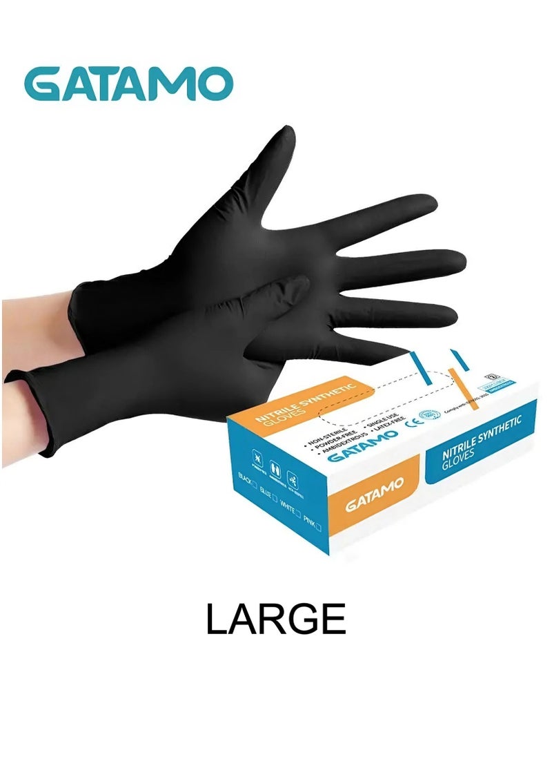 GATAMO Black Nitrile Gloves Large - 100 Pieces, Non-Sterile, Powder-Free, Nitrile Hand Protection  - Image 1