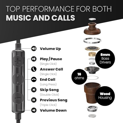 Symphonized iPhone Earphones Wired Deep Bass Sound, 3D Sound, Microphone Volume Control, 90% Noise Cancelling, Bubinga Wooden with Lightning (Apple MFI Certified), iPhone SE to 14 Earbuds (Black) - Image 3