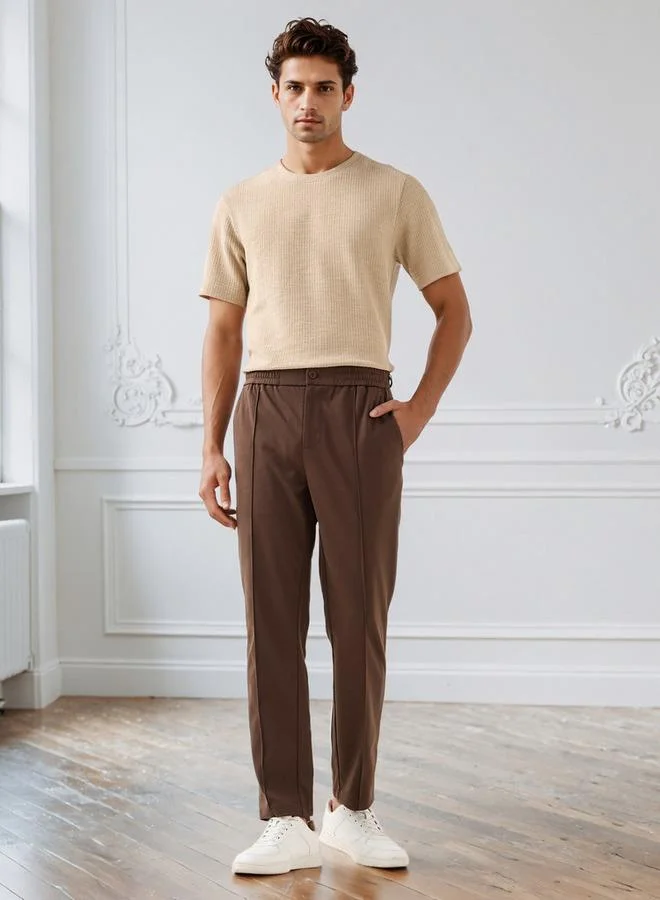 Iconic Iconic Men Regular Fit Crew Neck Short Sleeves Honeycomb Textured T-shirt