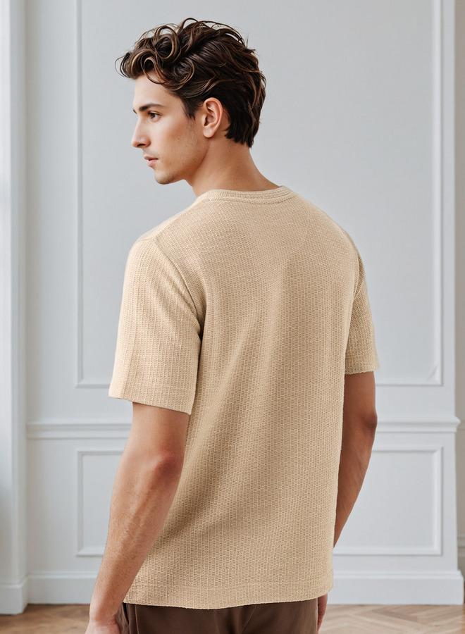 Iconic Men Regular Fit Crew Neck Short Sleeves Honeycomb Textured T-shirt - Image 3