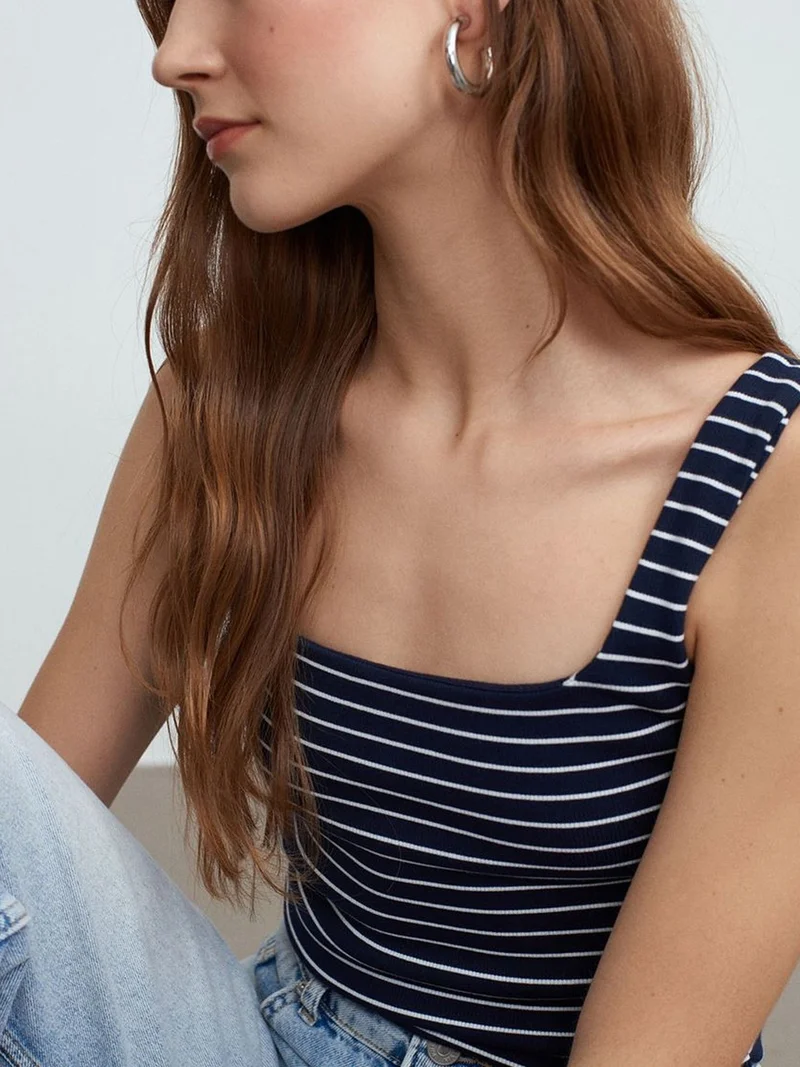Dilvin DILVIN Striped Ribbed Sleeveless Cami Blouse