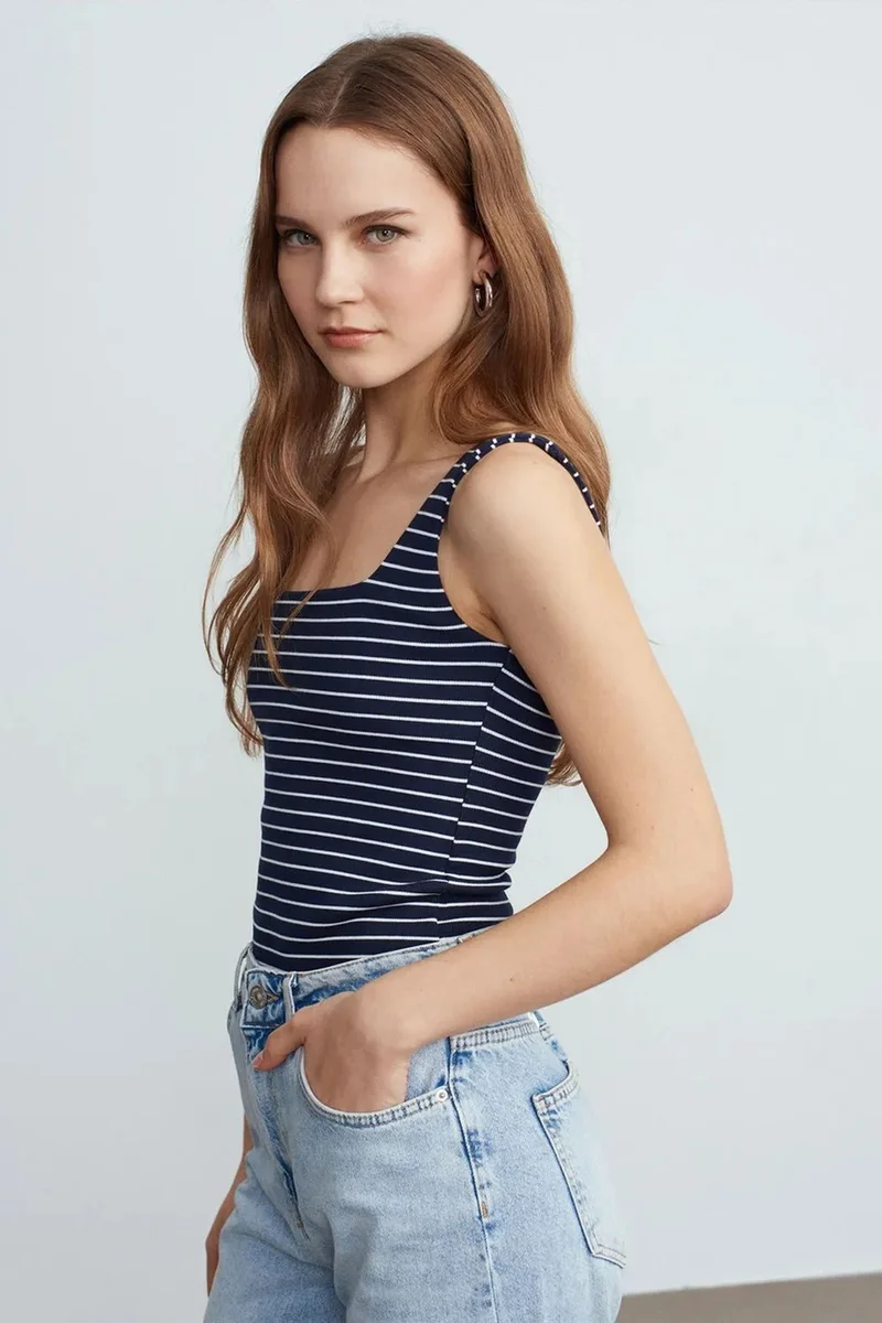 Dilvin Multicolor DILVIN Striped Ribbed Sleeveless Cami Blouse for Women | Best Price UAE