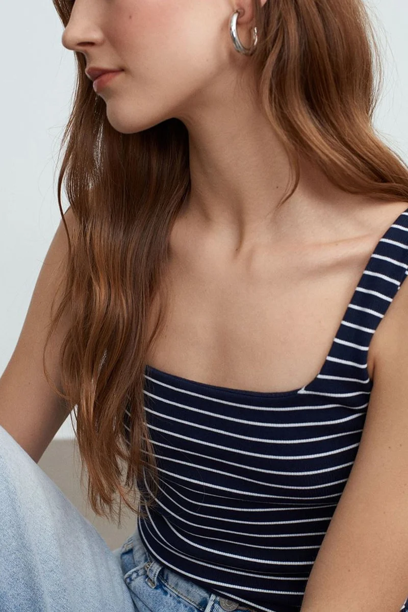 Dilvin Multicolor DILVIN Striped Ribbed Sleeveless Cami Blouse for Women | Best Price UAE