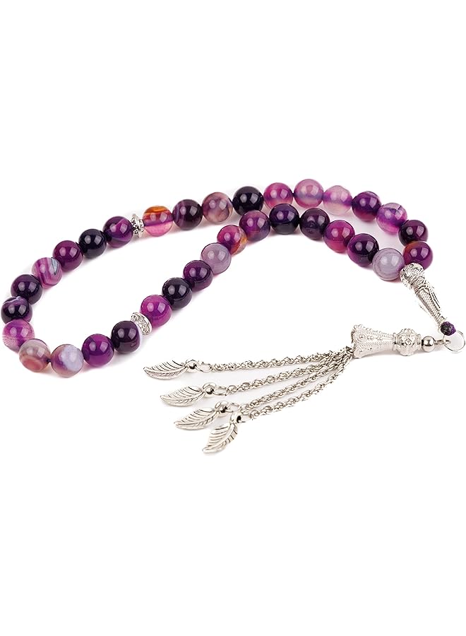 AC&L Purple Stripe Natural Agate Tasbeeh Prayer Beads 8mm Stones - Image 1