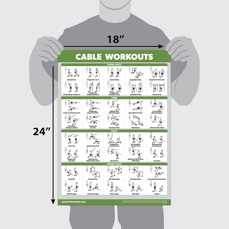 Palace Learning 10 Pack - Exercise Workout Poster Set - Cable Machine, Dumbbell, Suspension, Kettlebell, Resistance Bands, Stretching, Bodyweight, Barbell, Yoga Poses, Exercise Ball (LAMINATED, 18" x 24") - Image 2