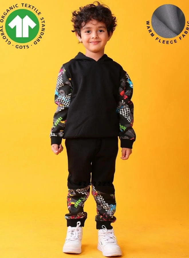 Anthrilo Boys Black Color Block Hoodie and Joggers Set