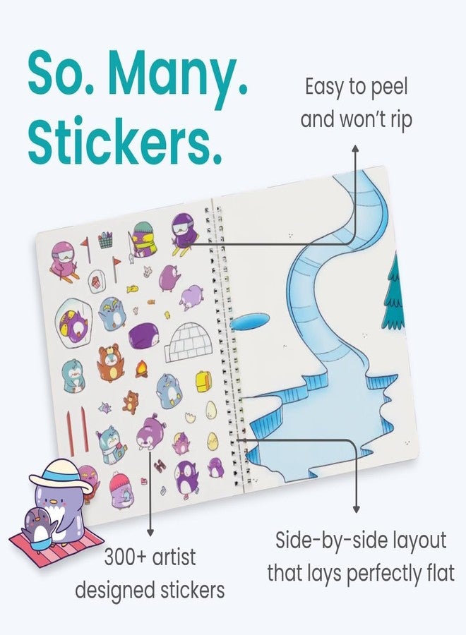 CUPKIN Penguin 300+ Kids Sticker Book by Cupkin Toddler Airplane Travel Coloring and Sticker Book, Easter Basket Stuffer, 8 Coloring Pages 8 Side by Side Scenes for Children's of 2-8 Years - Image 3
