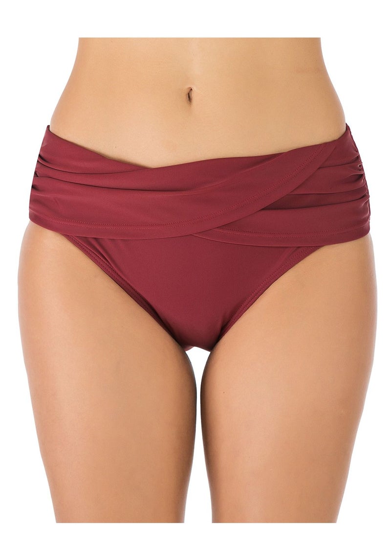 Loquat Wine red halterneck Split swimsuit slimming solid color swimsuit lady bikini - Image 5