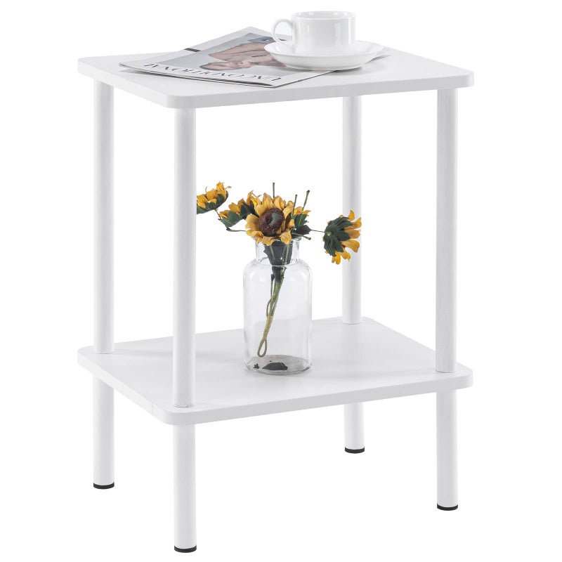 Apicizon 2 Tier End Table Small Side Table with Solid Wood Legs Boho Bedside Table with Storage Shelf Nightstand for Small Spaces Bedroom Living Room Entryway Farmhouse Easy Assembly White