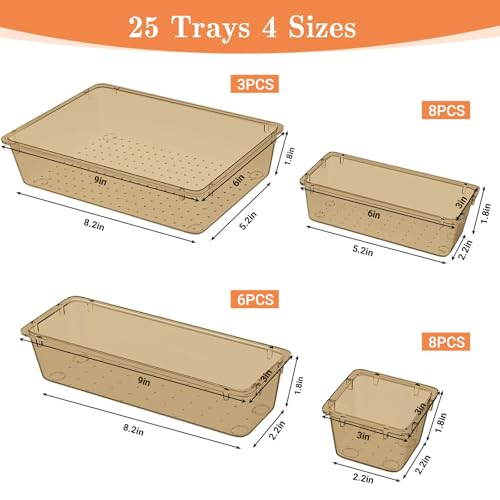 SpaceHacks 25 PCS Plastic Drawer Organizer Set, 4-Size Versatile Organizer Trays & Storage Bins for Makeup, Jewelry, and Gadgets in Bathroom, Bedroom and Office,Champagne - Image 2