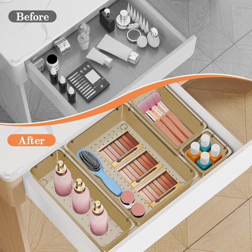 SpaceHacks 25 PCS Plastic Drawer Organizer Set, 4-Size Versatile Organizer Trays & Storage Bins for Makeup, Jewelry, and Gadgets in Bathroom, Bedroom and Office,Champagne - Image 4