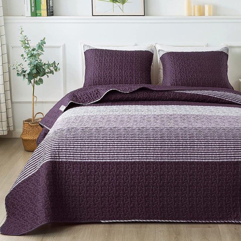 Andency مجموعة لحاف stripe set Queen (96 × 90 بوصة) 3 قطع (لحاف مخطط واحد و 2 وسادات)  - Image 1