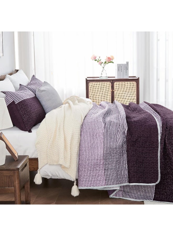 Andency مجموعة لحاف stripe set Queen (96 × 90 بوصة) 3 قطع (لحاف مخطط واحد و 2 وسادات)  - Image 2
