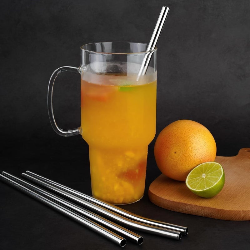8PCS " Stainless Steel Straws 4 Bent & 4 Straight for Stanley Tumblers, Reusable Food-Grade Drinking Straws with Cleaning Brush for Smoothies, Milkshakes, Iced Coffee, - Image 1