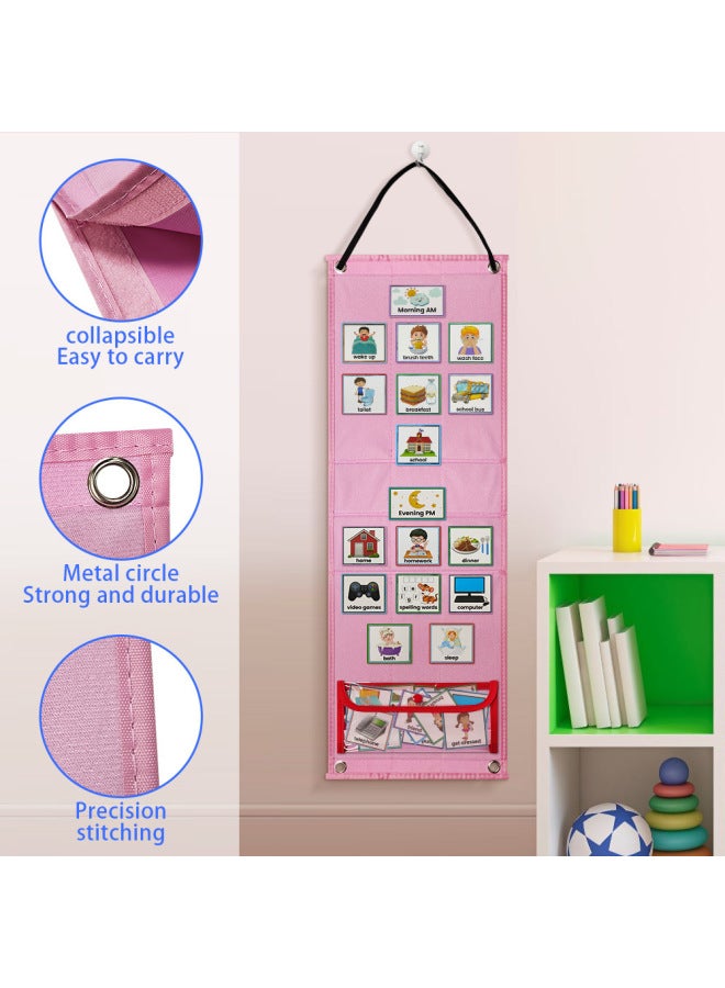 Kids Visual Schedule Calendar Daily Routine Planner Children's Intelligence Development Fabric Toy No Cartoon Characters-Color:Upgraded Blue - Image 3