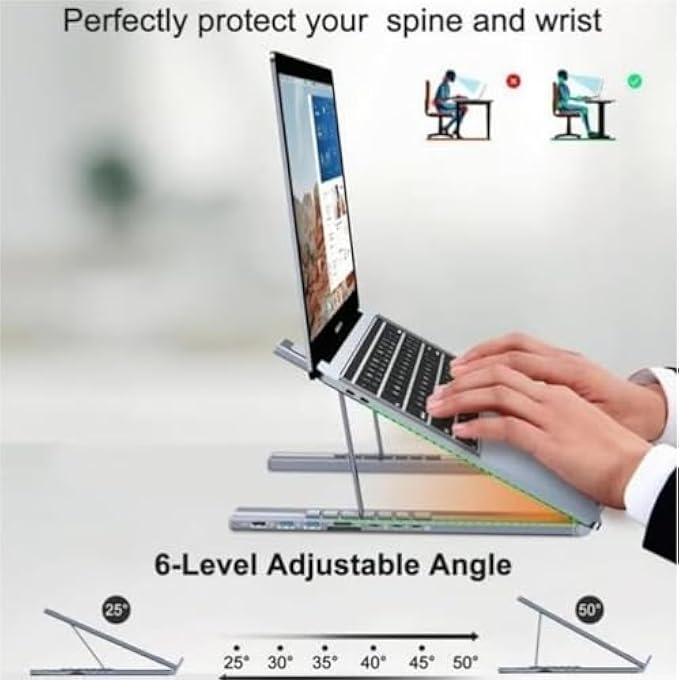 rayihni 8-IN-1 USB-C LAPTOP STAND | ADJUSTABLE ERGONOMIC ALUMINUM DOCKING STATION WITH 4K HDMI, 2 USB 3.0, PD 100W POWER DELIVERY | PORTABLE LAPTOP RISER FOR MACBOOK, WINDOWS, HOME & OFFICE - Image 2