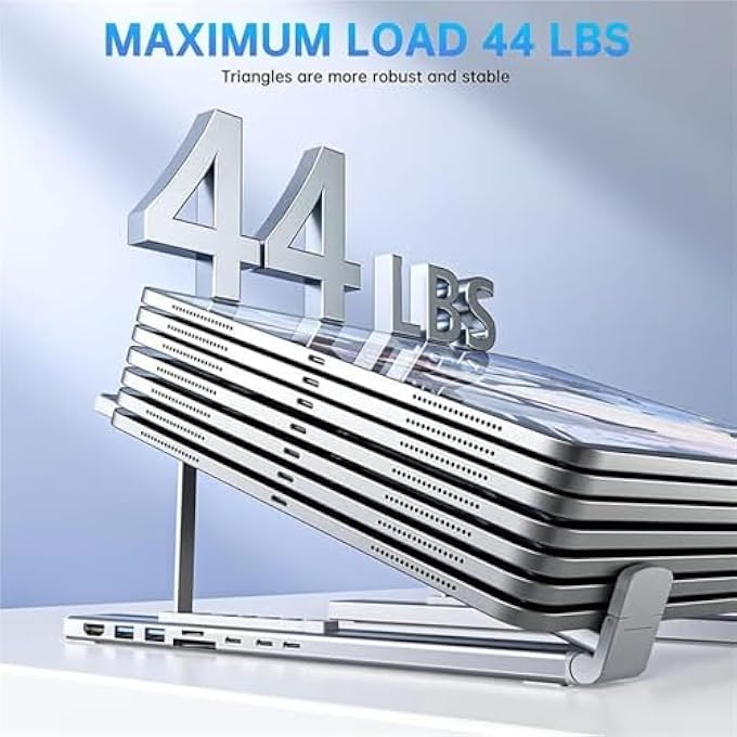 rayihni 8-IN-1 USB-C LAPTOP STAND | ADJUSTABLE ERGONOMIC ALUMINUM DOCKING STATION WITH 4K HDMI, 2 USB 3.0, PD 100W POWER DELIVERY | PORTABLE LAPTOP RISER FOR MACBOOK, WINDOWS, HOME & OFFICE - Image 3