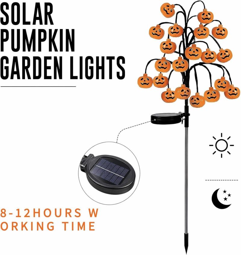 Halloween Solar Stake Lights 3 Pack: Pumpkin, Eyeball, Skeleton Glowing Garden Lights, Waterproof Ground Stake Decor for Pathway Yard Lawn, Auto On Off at Dusk - Outdoor Holiday Lighting - Image 4