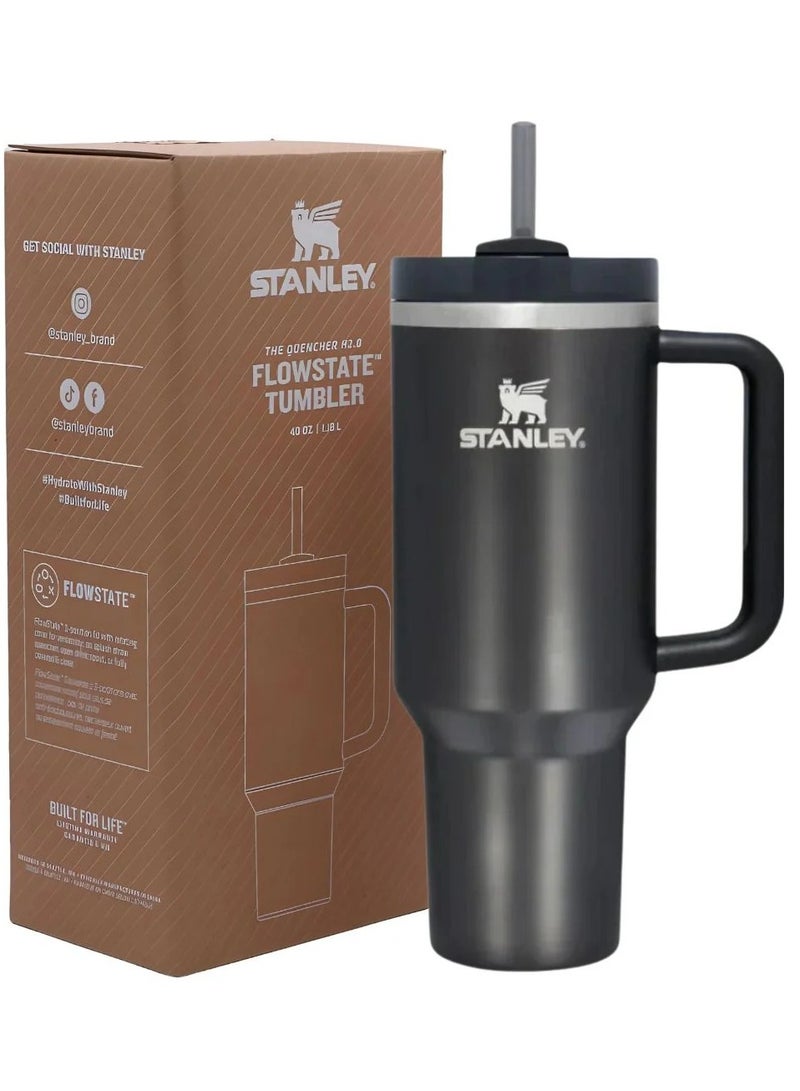 Stanley Quencher H2.0 FlowState 40oz Black Stainless Steel Vacuum Insulated Travel Tumbler with Leakproof Lid & Reusable Straw – Double-Walled Design Keeps Drinks Cold 24H/Hot 7H – Durable, Reusable, Eco-Friendly Mug for Coffee, Smoothies, Iced Tea & Daily Hydration  - Image 2