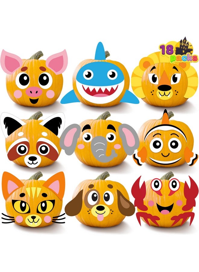JOYIN 18 Packs Halloween Pumpkin Decorating Stickers Craft Kit, Halloween Party Supplies Arts Activities, Kids Party Favors, Jack O Lantern Foam Face Sticker in 9 Animal Designs, Classroom Games - Image 1