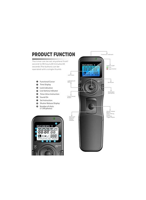 Timer Remote Shutter Release Trigger Intervalometer for Canon EOS Rebel T6 T7 80D 70D 60D 60Da 77D T7i T6i T6s SL2 SL1 T5 T3 T5i T4i T3i T2i EOS R M6 M5 Cameras