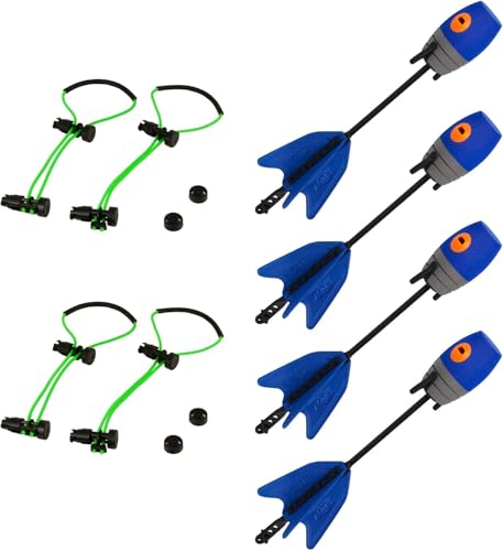 Zing HyperStrike Bow Bungee Replacement and Arrow Refill Pack Includes 2 Green HyperStrike Bungee Sets and 4 Blue Zonic Whistling Arrows Launches up to 250 Feet Blue Arrows Green Bungees - Image 1