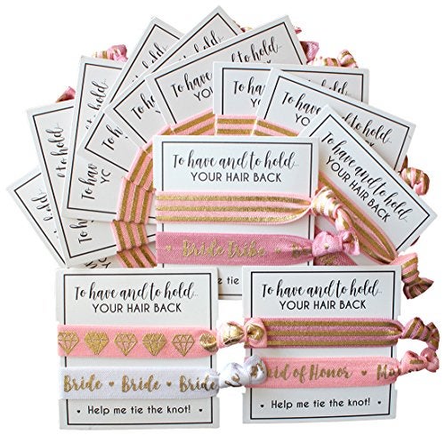 Bachelorette to Bride Bride Tribe Hair Tie Cards. to Have and to Hold, Your Hair Back. Help Me Tie The Knot. Bachelorette, Wedding Shower, Party Favors for Bridesmaids (Pack of 6, Blush & Gold) - Image 4