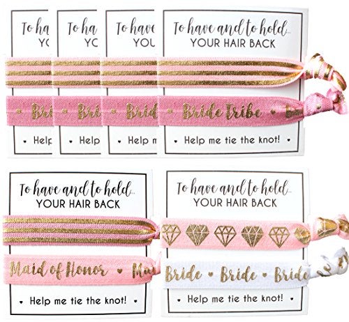 Bachelorette to Bride Bride Tribe Hair Tie Cards. to Have and to Hold, Your Hair Back. Help Me Tie The Knot. Bachelorette, Wedding Shower, Party Favors for Bridesmaids (Pack of 6, Blush & Gold) - Image 3