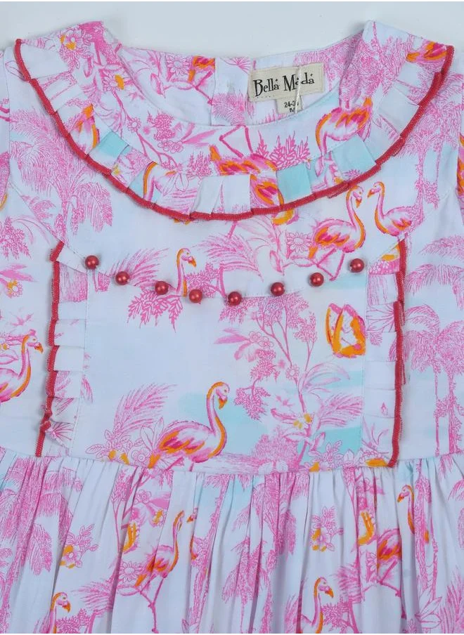 BELLA MODA Flamingo Print Bead Accent Dress by Styli