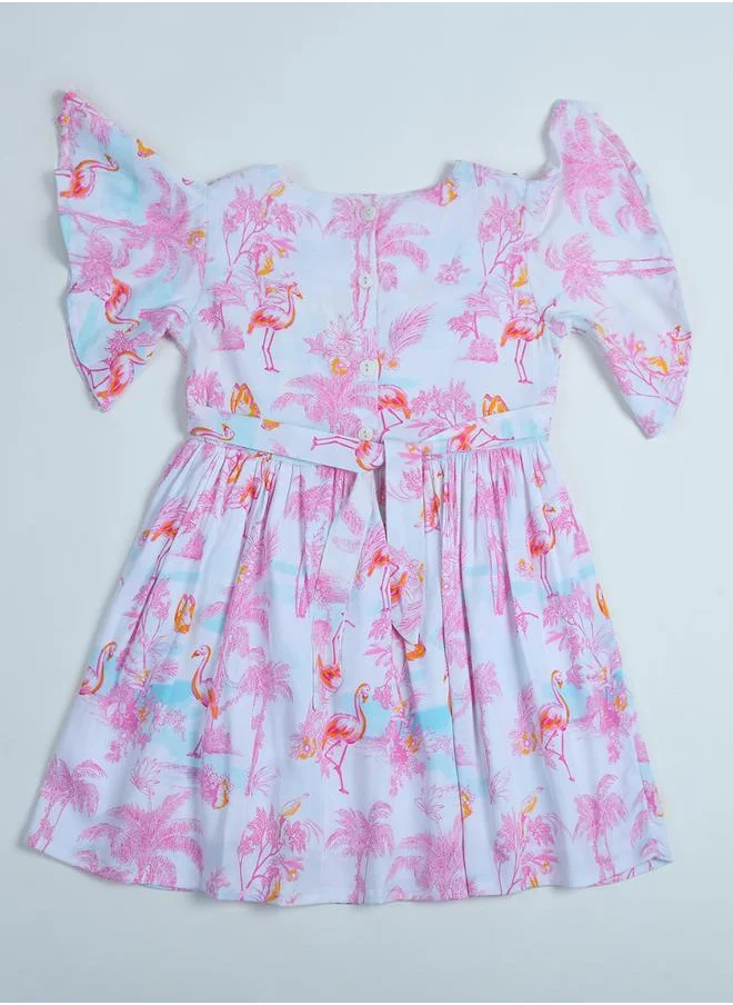 BELLA MODA Flamingo Print Bead Accent Dress by Styli