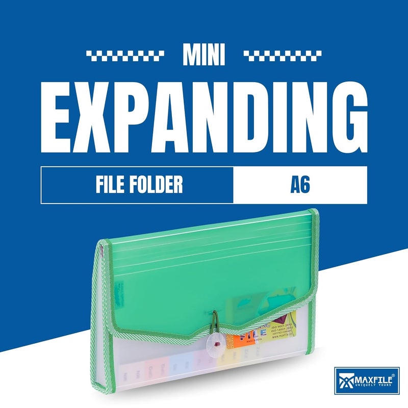 MAXFILE Mini Expanding File Folder with 13 Pockets Cheque/Multi Passbook Holder/Bill Folder/Passport/Memo Cards/Cash/A6 Storage Pouch Organizer with Elastic Swing (Turquoise) - Image 2