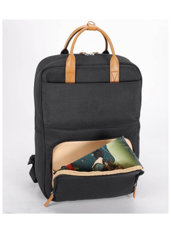 Santhome Laptop bag for men and women up to 15.6 inch laptop Stylish new backpack for laptop daily use office travel, made from waterproof GRS-certiﬁed recycled polyester with faux leather - Image 4