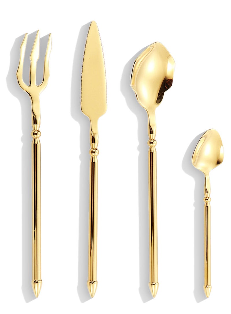 Sunbath 4 Pieces Stainless Steel Cutlery Set, Gold Silverware Set, Flatware Set, Kitchen Utensils Set,  Includes Knife Fork and Spoon, Mirror Polished, Dishwasher Safe for Home, Restaurant, Wedding, Party - Image 1